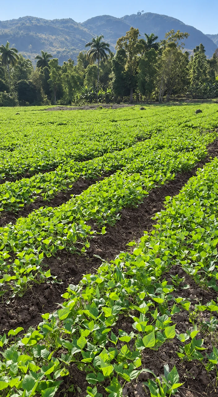 Champ cultivé entouré de montagnes